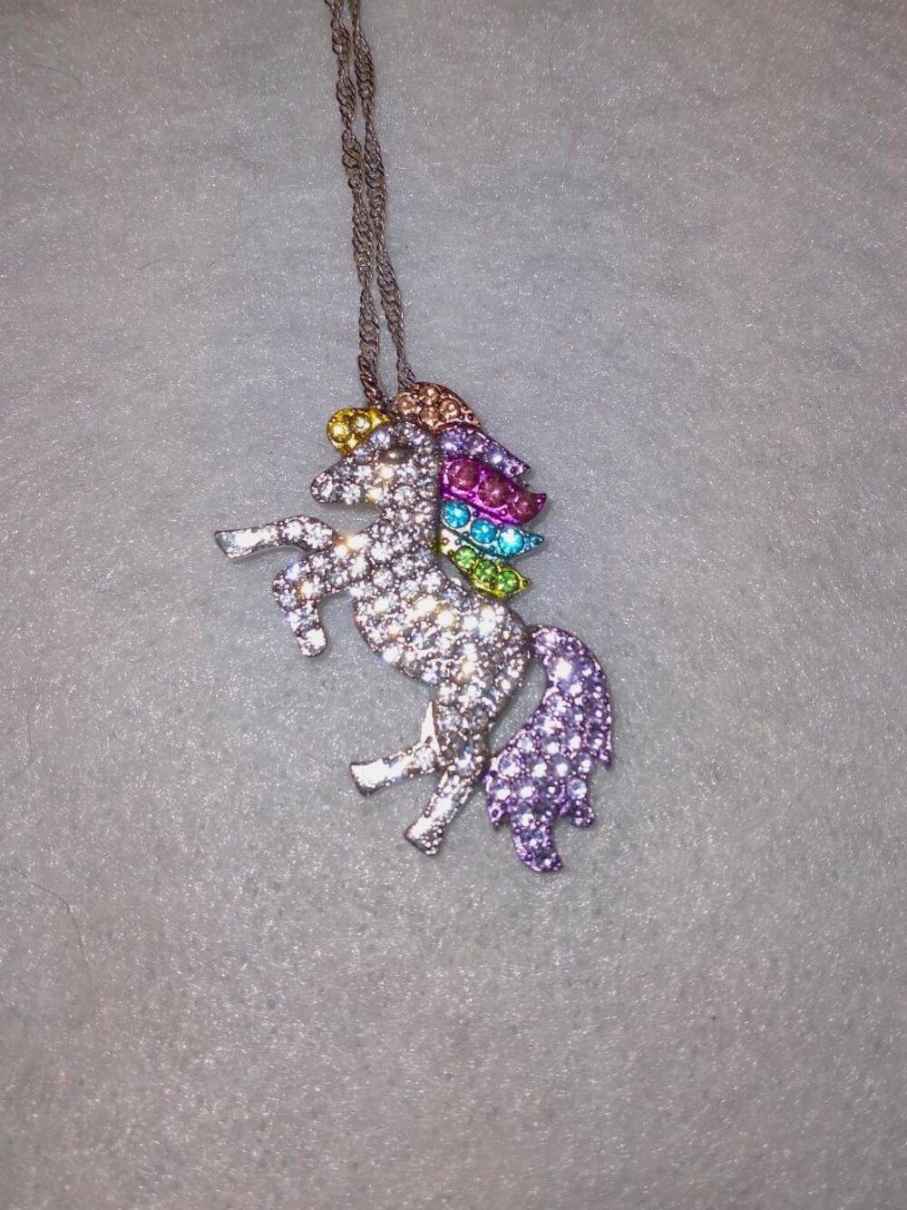 Brand New Beautiful 18K White Gold-Filled Rainbow CZ Unicorn Necklace